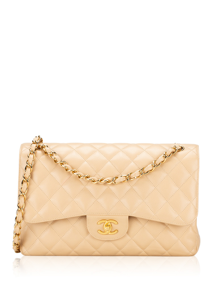 Caviar Classic Jumbo Double Flap Bag Beige