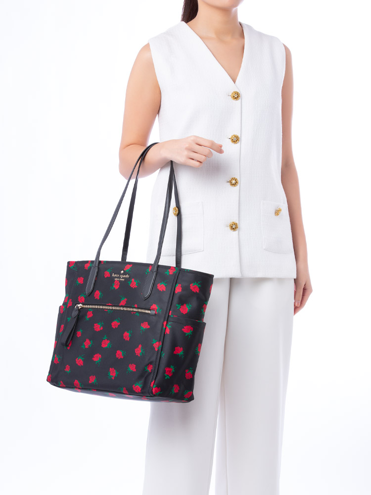 Chelsea Rose Toss Printed Tote Black Multi