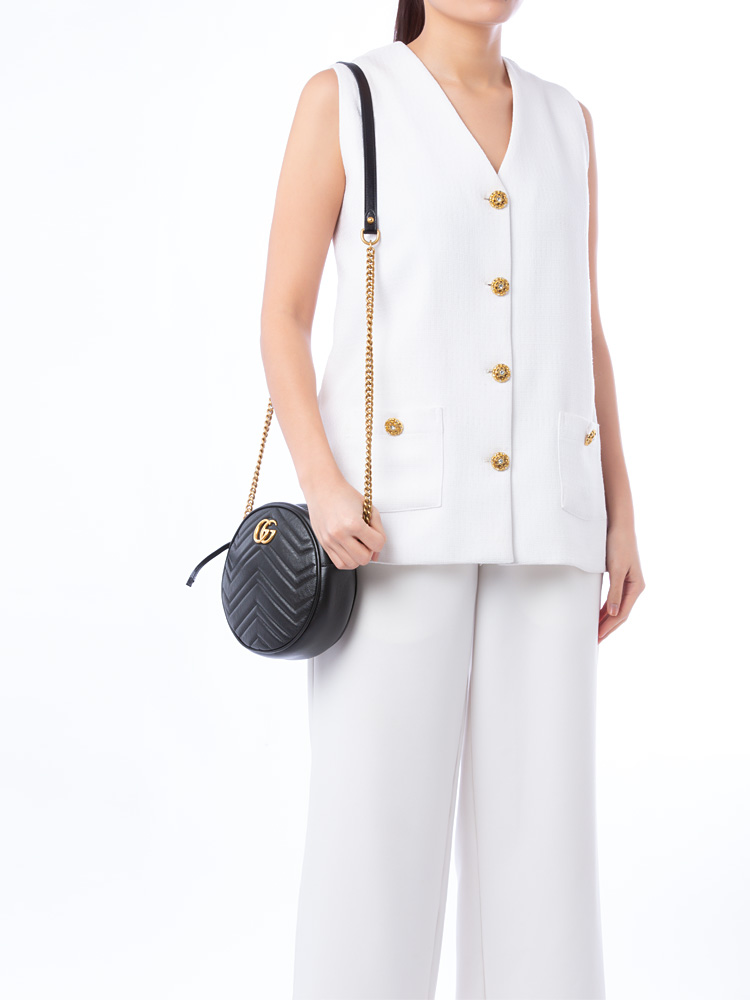 GG Marmont Matelasse Round Mini Shoulder Bag Black