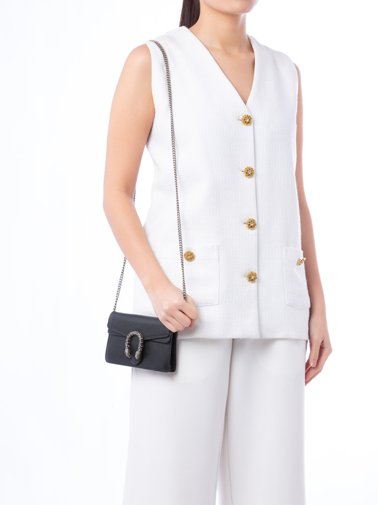 Calfskin Dionysus Super Mini Flap Shoulder Bag Black