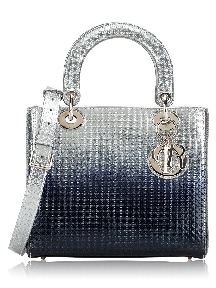 Patent Micro-Cannage Gradient Medium Lady Dior Silver Blue