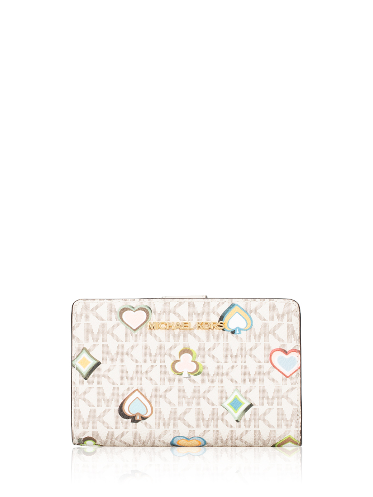 Signature Jet Set Printed Zip Coin Wallet Light Cream Multi