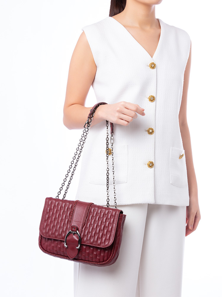 Quilted Leather Amazone Small Shoulder Bag Burgundy