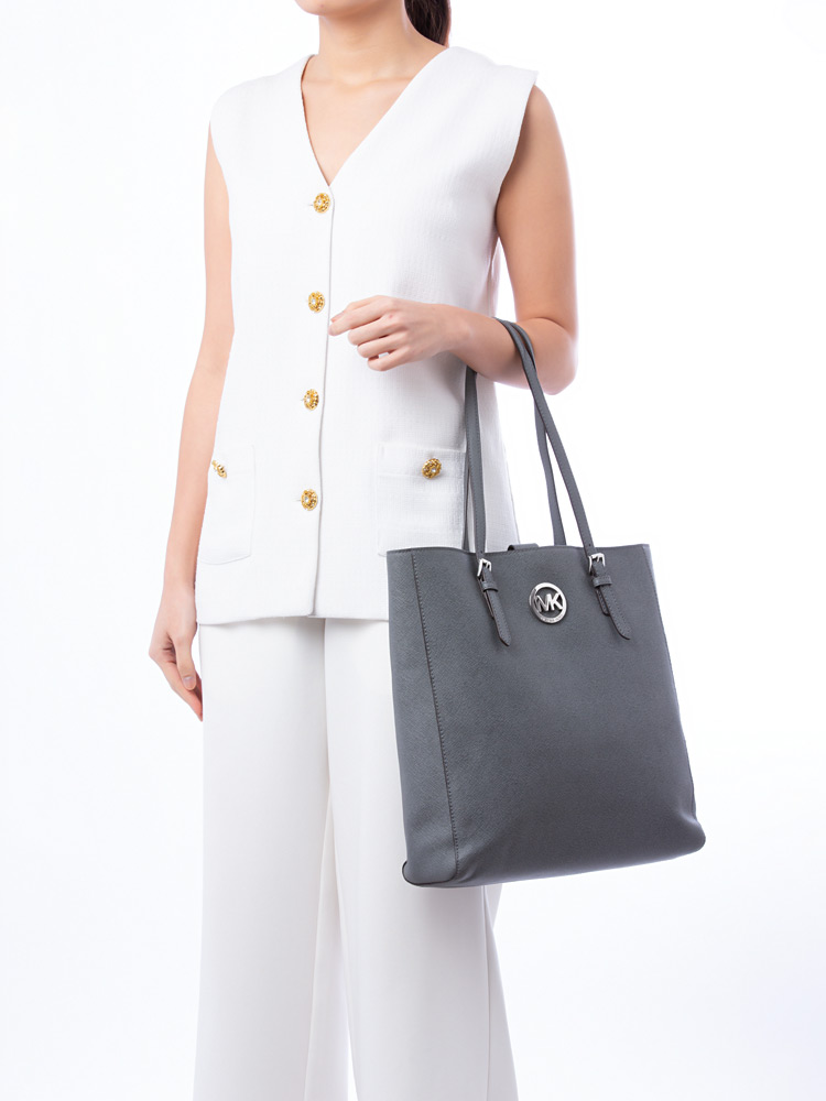 Jet Set Leather Large NS Tote Heather Grey