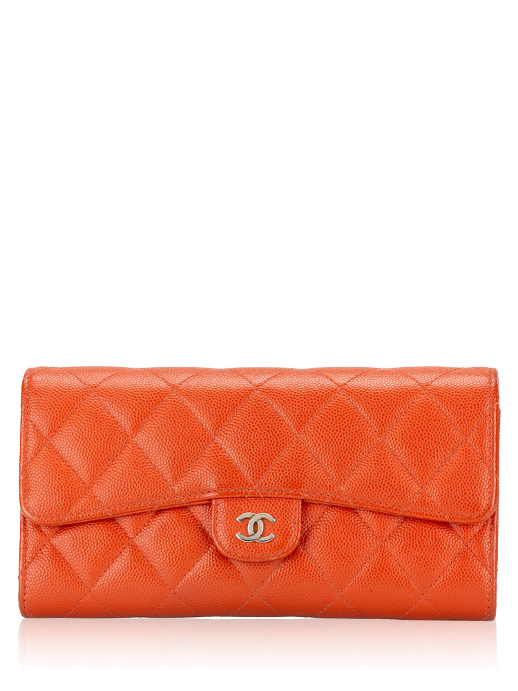 Caviar Classic Long Flap Wallet Orange