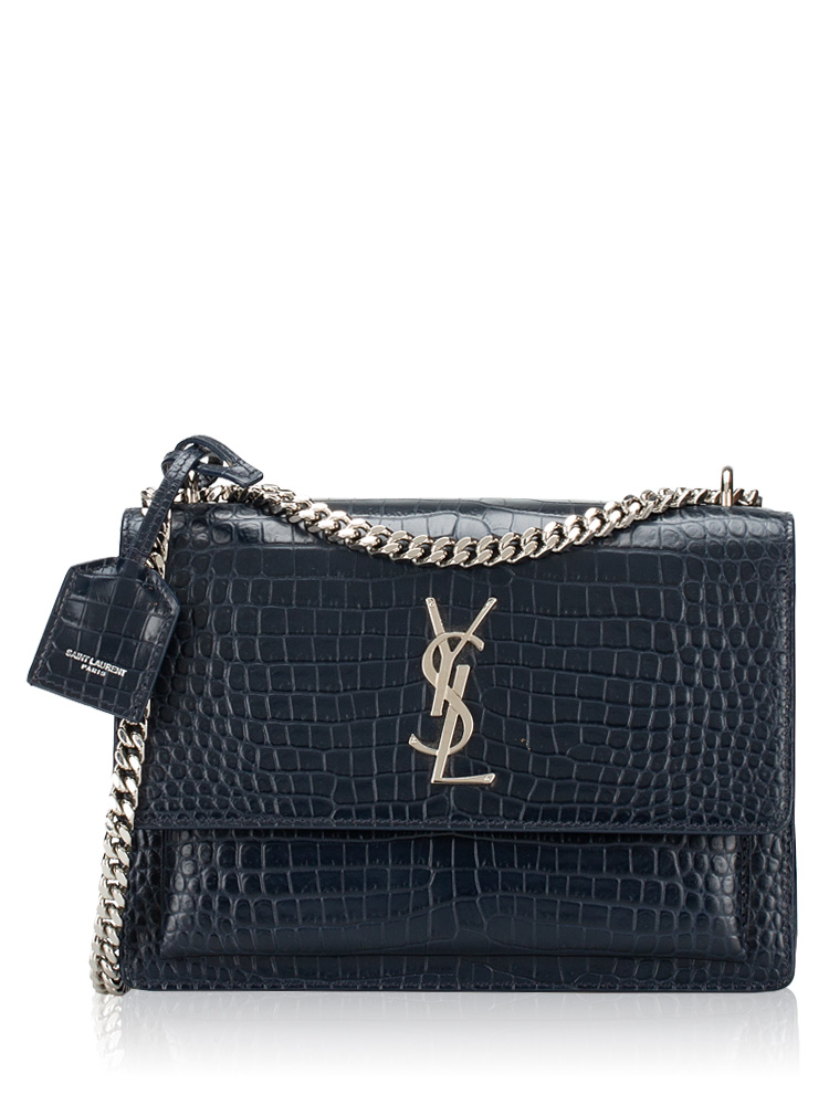 Croco Embossed Monogram Sunset Medium Shoulder Bag Deep Marine