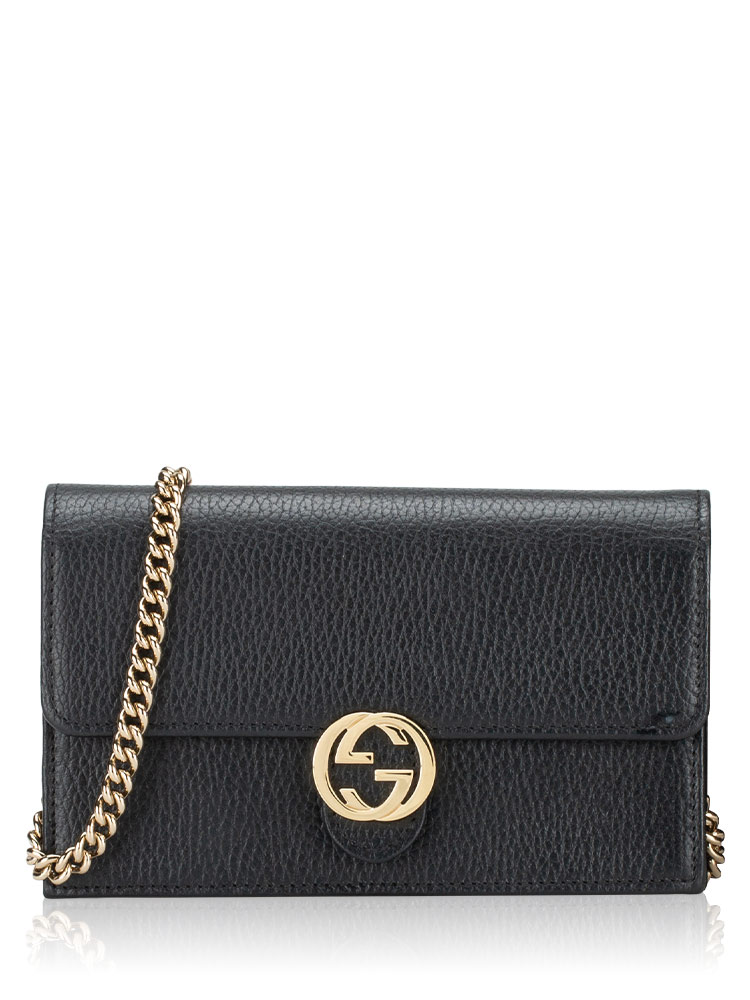 Dollar Calfskin Interlocking G Chain Wallet Black