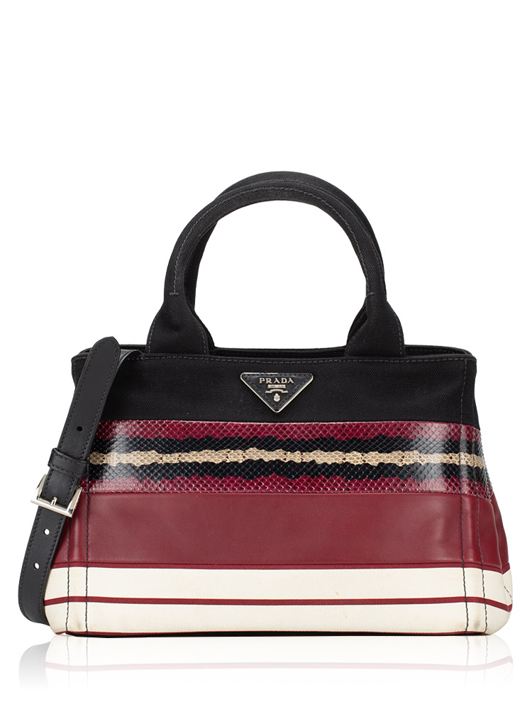 1BG439 Canapa Calf Snakeskin Small Tote Cerise Multicolor