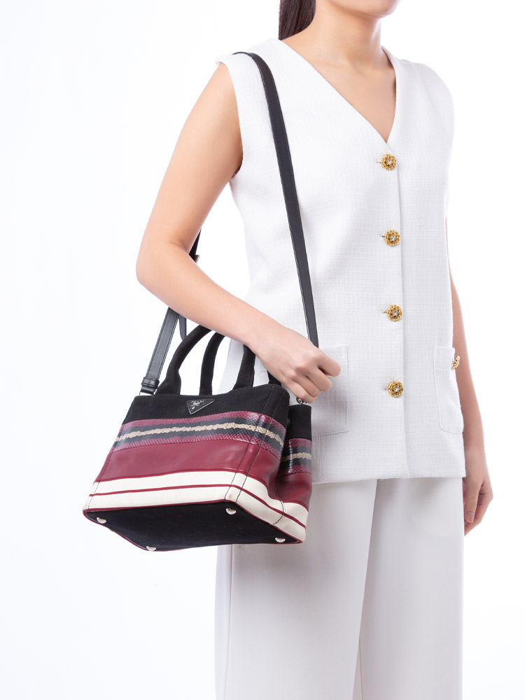 1BG439 Canapa Calf Snakeskin Small Tote Cerise Multicolor
