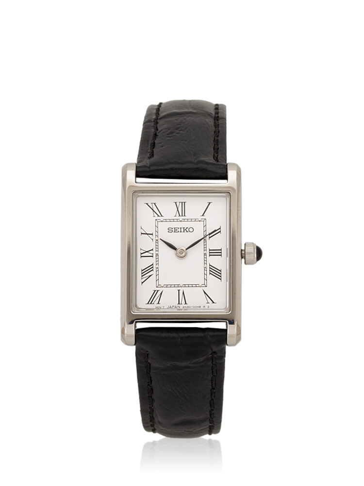 SWR053 Essentials Tank Leather Watch Black Silver