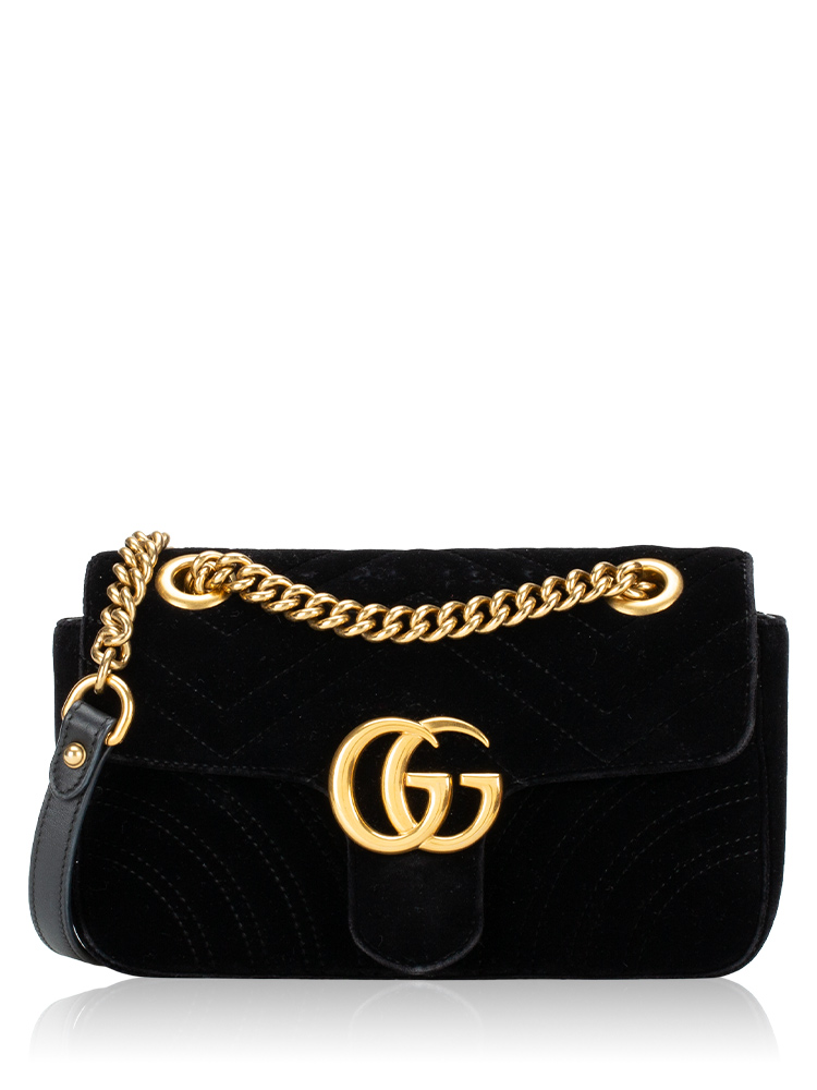 Velvet Matelasse GG Marmont Mini Shoulder Bag Black