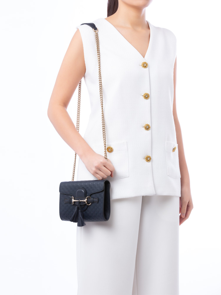 Soft Microguccissima Emily Mini Chain Shoulder Bag Blue