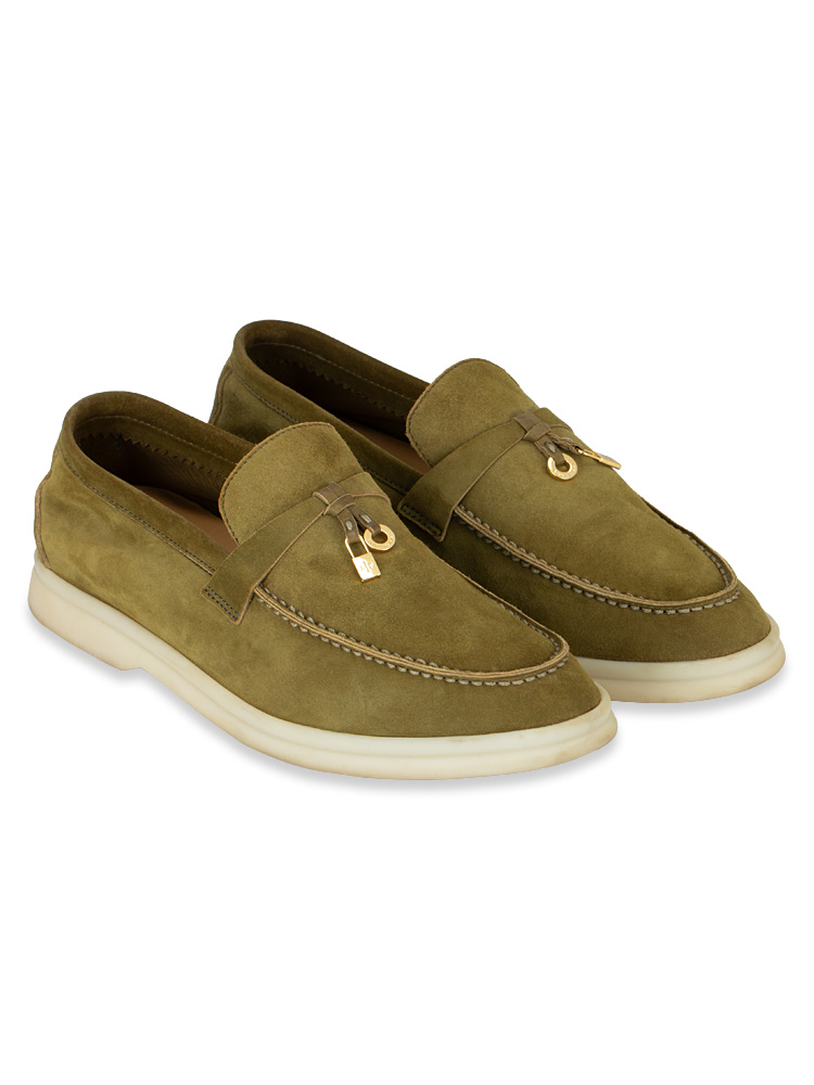 Suede Summer Charms Loafers Olive Leaf Sz 37.5