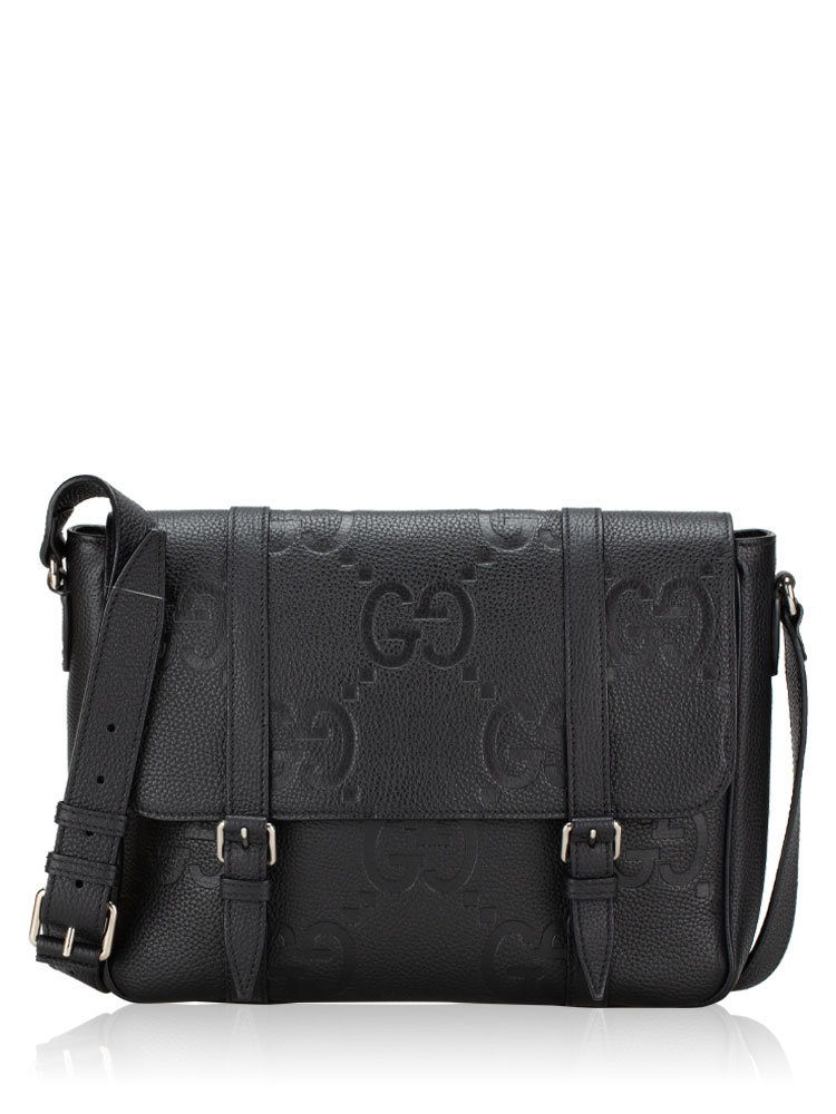 Calfskin Jumbo GG Embossed Medium Messenger Black