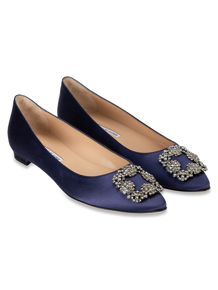 Hangisi Satin Flats Dark Blue Sz 40