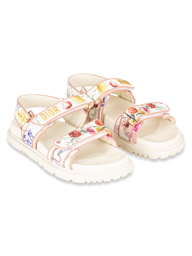 Technical Fabric Floral Print DiorAct Sandals White Multicolor Sz 38