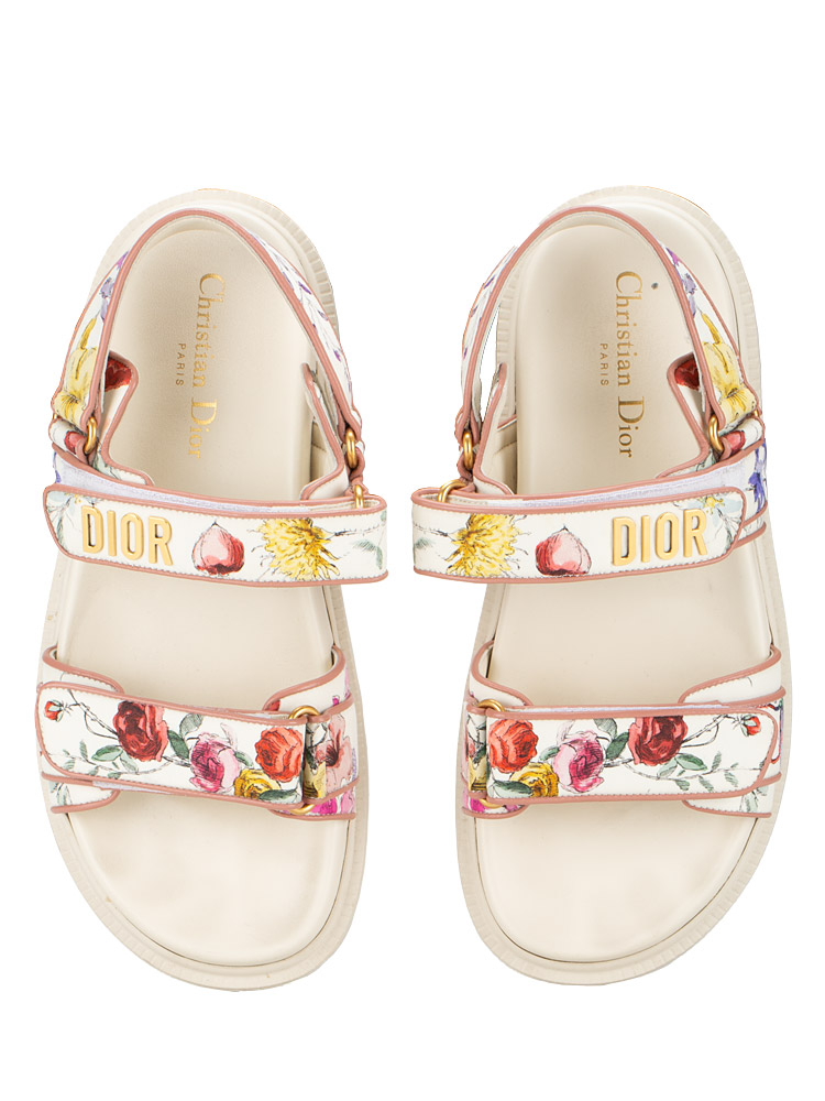 Technical Fabric Floral Print DiorAct Sandals White Multicolor Sz 38