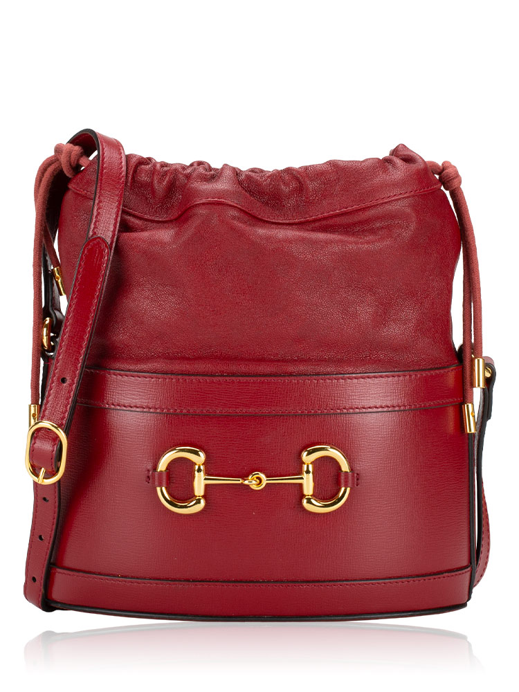 Calfskin Horsebit 1955 Drawstring Bucket Bag New Cherry Red