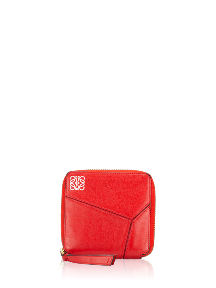 Calfskin Puzzle Small French Wallet Red