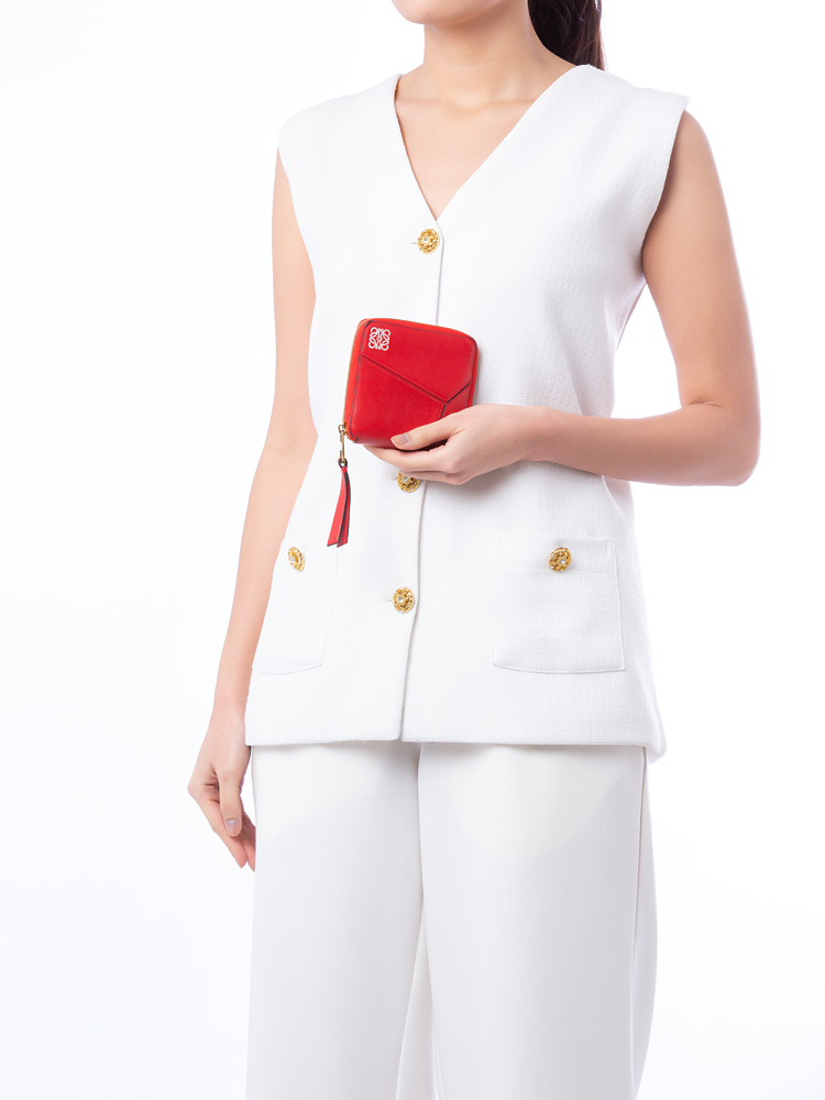 Calfskin Puzzle Small French Wallet Red
