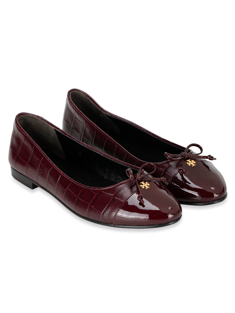 Cap Toe Croc Embossed Ballet Shoes Deep Burgundy Sz 7.5