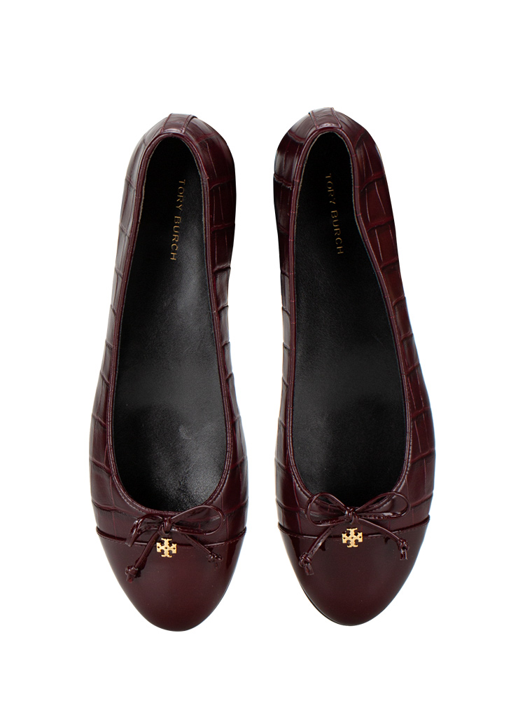 Cap Toe Croc Embossed Ballet Shoes Deep Burgundy Sz 7.5