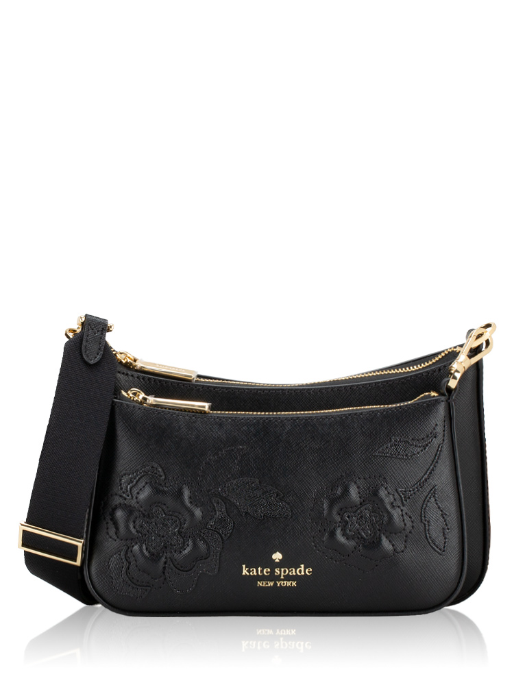 Duet Forest Blooms Applique Small Crossbody Black