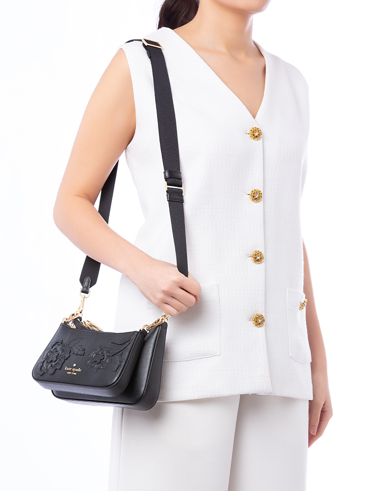 Duet Forest Blooms Applique Small Crossbody Black