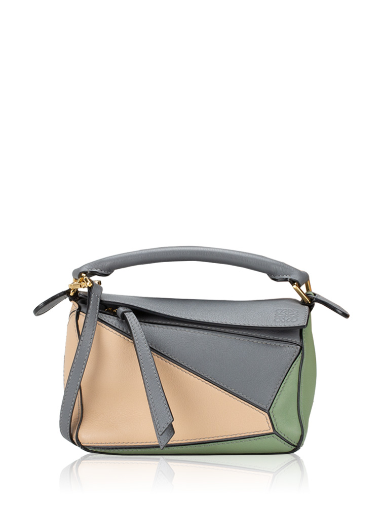 Calfskin Mini Puzzle Bag Beige Green Grey