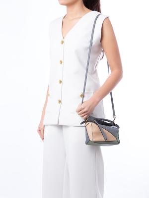 Calfskin Mini Puzzle Bag Beige Green Grey