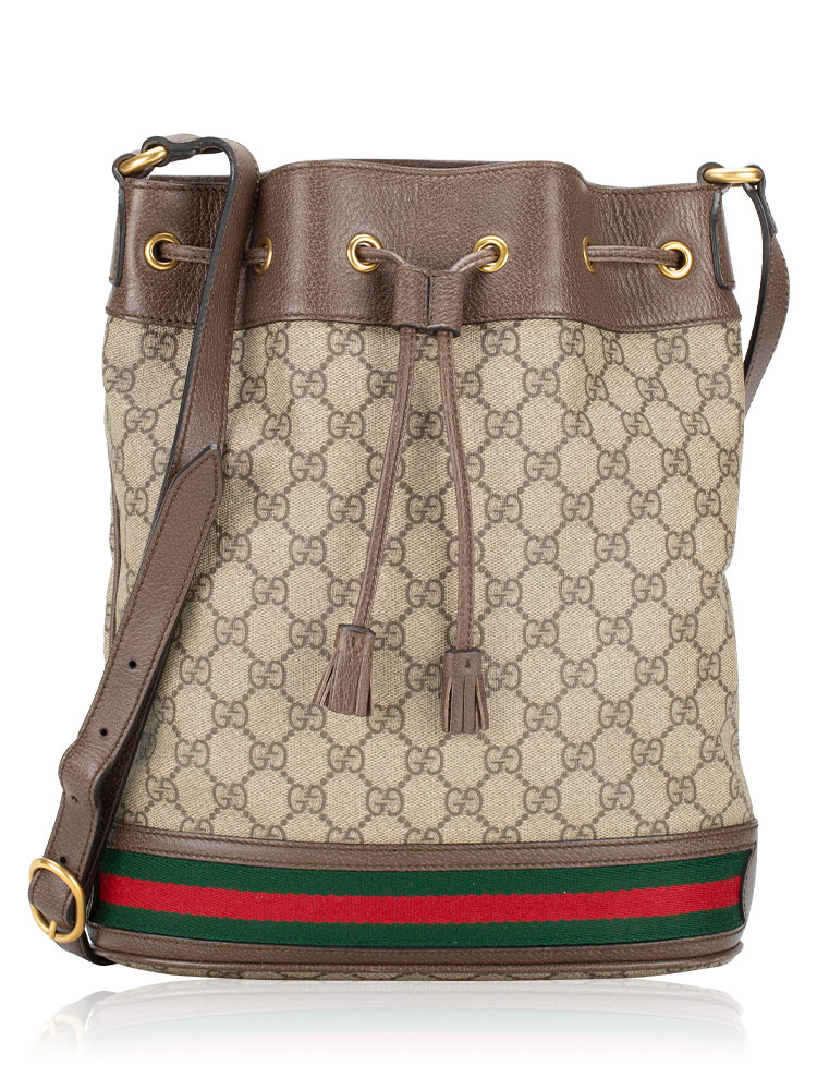 GG Supreme Web Ophidia Bucket Bag Beige Ebony