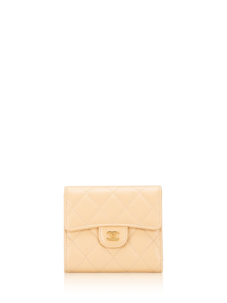 Caviar Compact Flap Wallet Beige