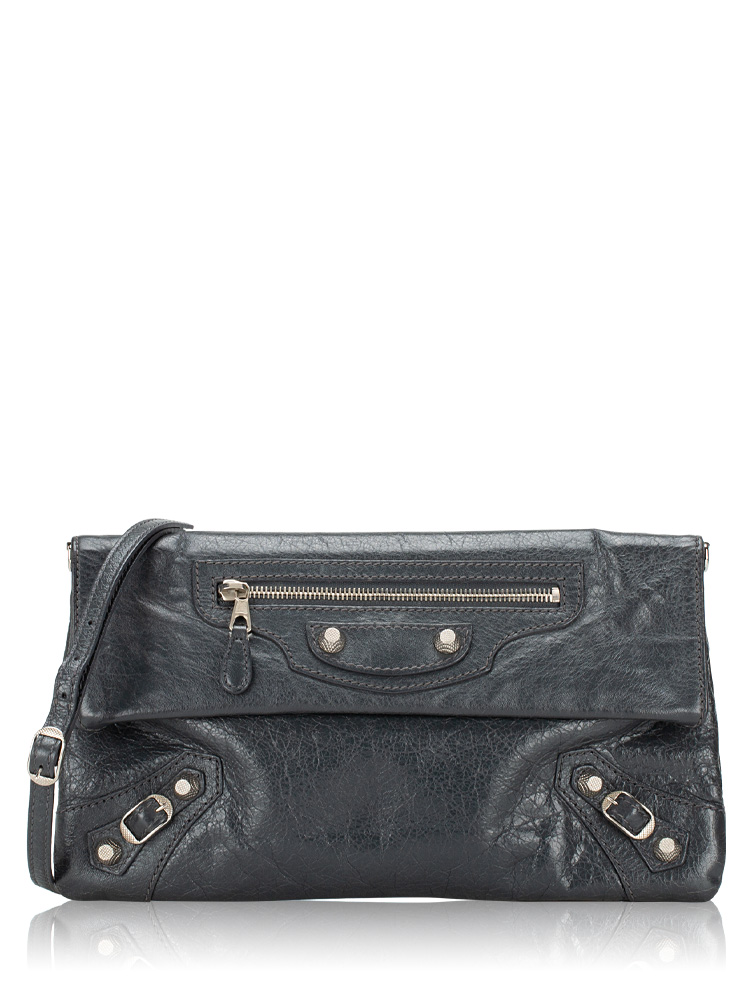 Giant Silver Envelope Clutch with Strap Gris Fossile