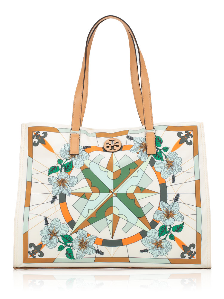 Ella Nylon Printed Tote French Cream Floral Compass