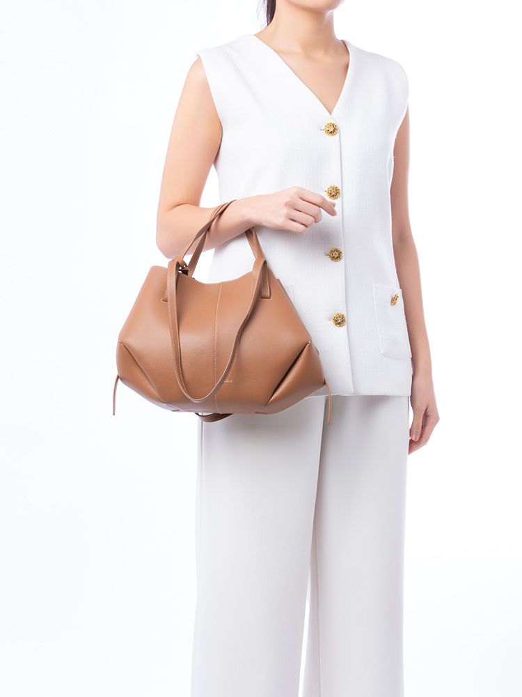 Textured Calfskin Cyme Mini Tote Camel