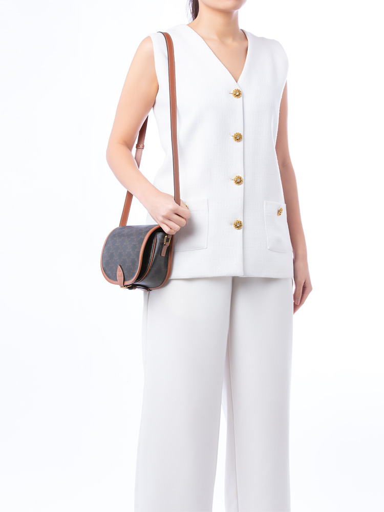 Triomphe Canvas Folco Medium Shoulder Bag Tan