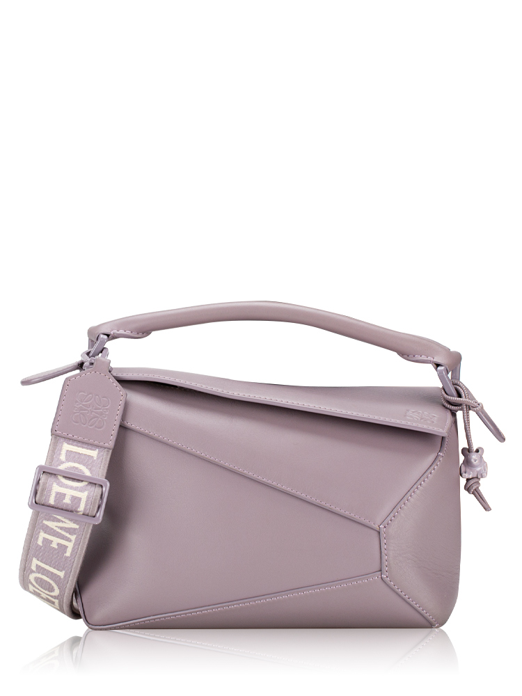 Satin Calfskin Small Puzzle Edge with Jacquard Strap Pale Aubergine