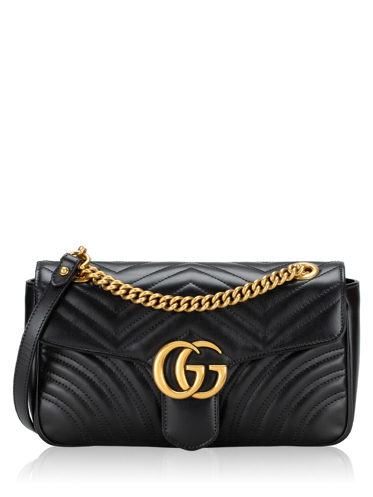 Calfskin GG Marmont Matelasse Small Shoulder Bag Black