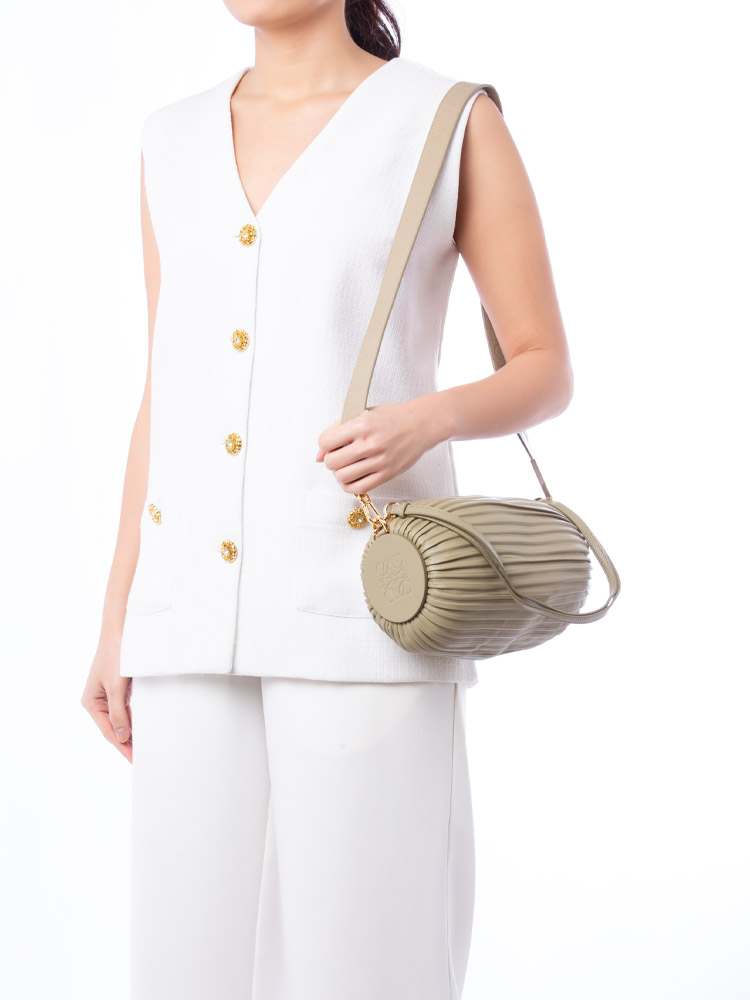 Lambskin Pleated Bracelet Shoulder Bag Clay Green