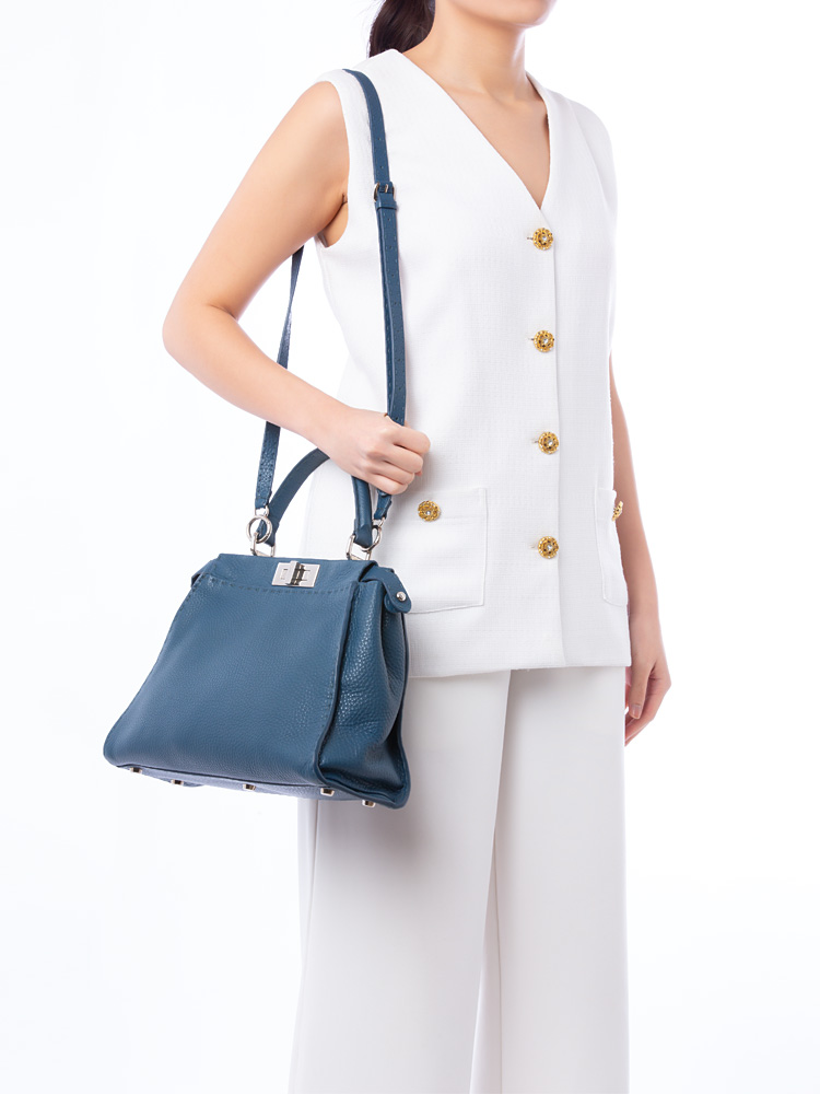 Cuoio Romano Selleria Bi-Color Peekaboo Medium Satchel Blue