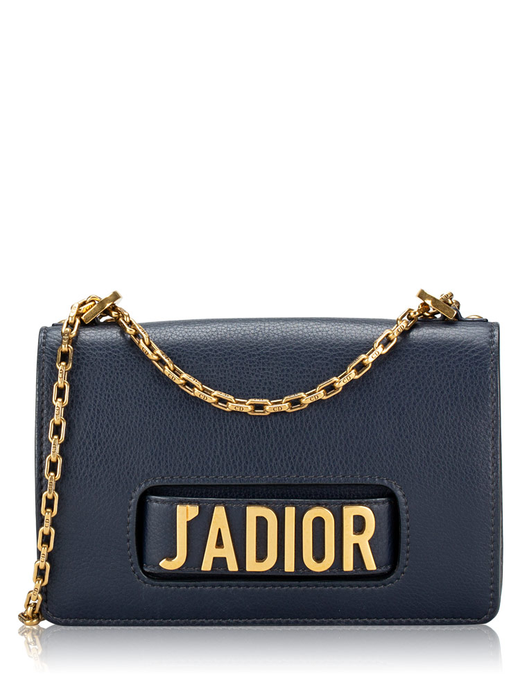 Grained Calfskin J'Adior Chain Flap Bag Navy Blue