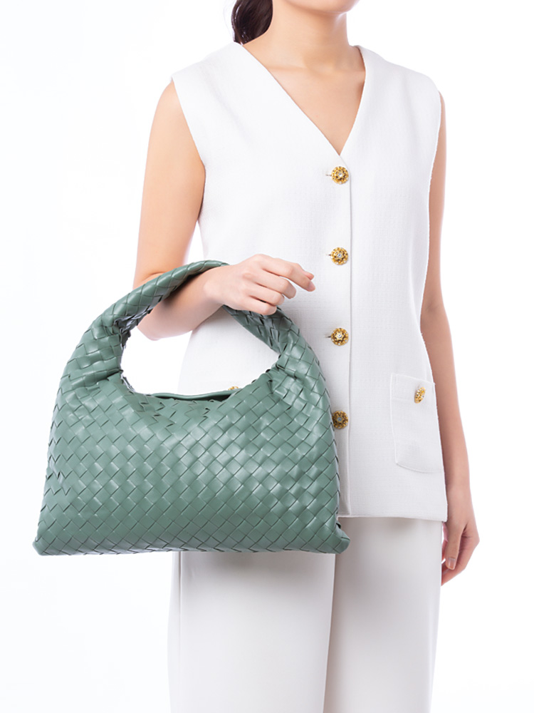 Nappa Intrecciato Hop Small Hobo Aloe