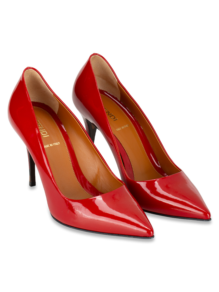 Patent Leather Pointed Toe Pumps Red Sz 36.5