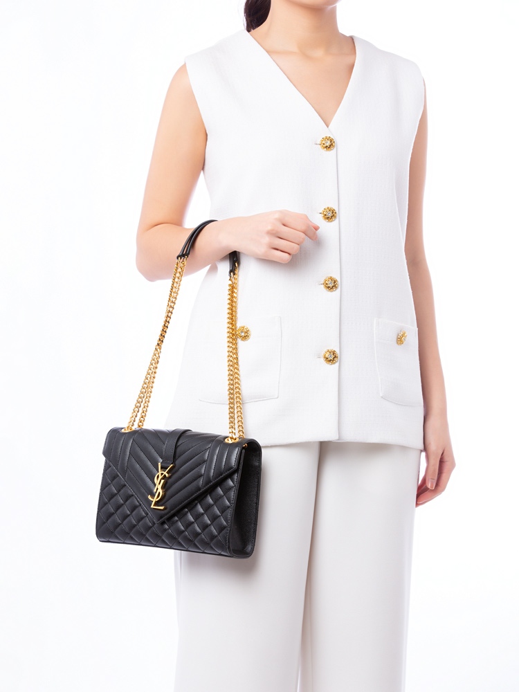 Grain De Poudre Triquilt Monogram Medium Shoulder Bag Black