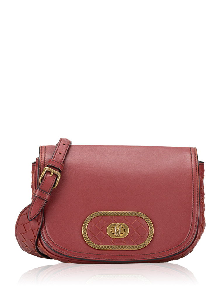 Intrecciato Nappa Luna Crossbody Deep Red