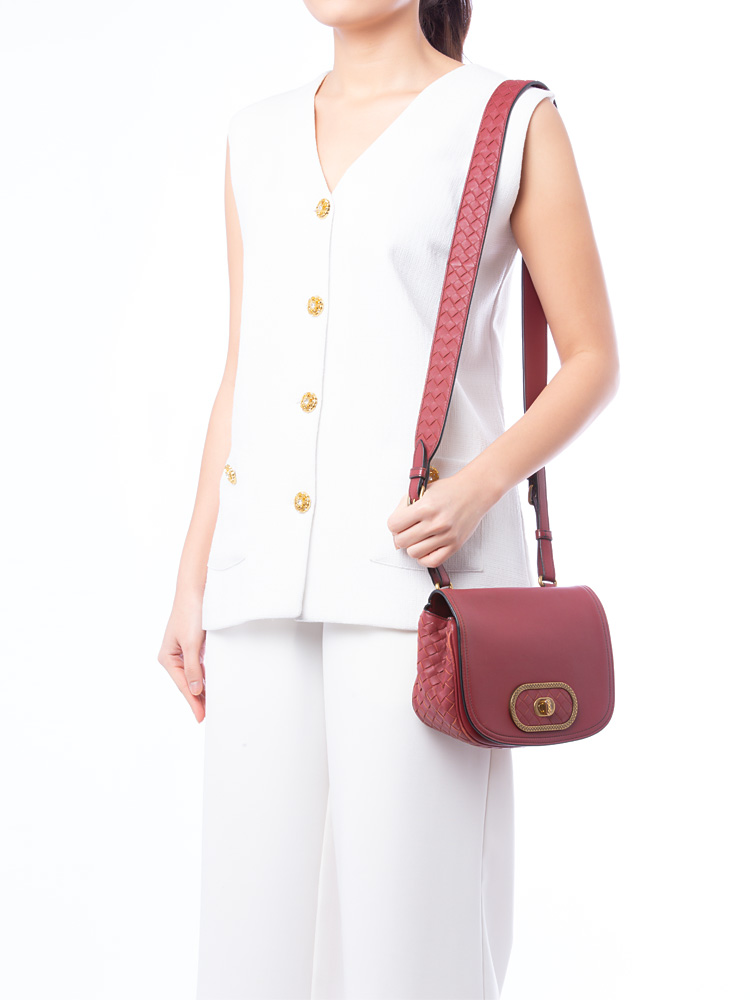 Intrecciato Nappa Luna Crossbody Deep Red