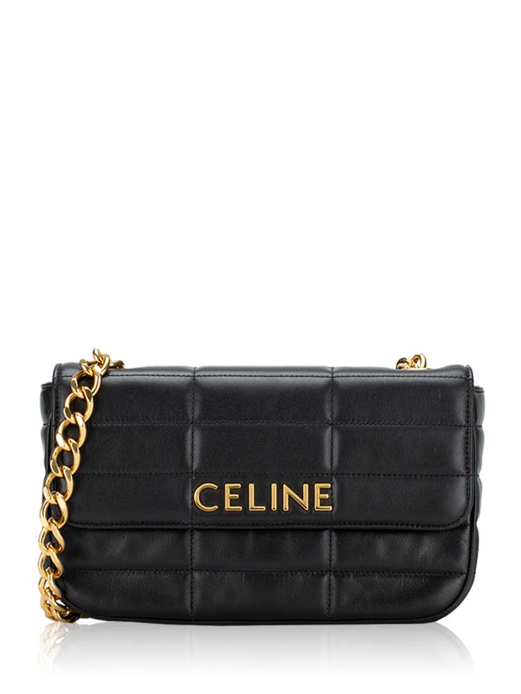 Goatskin Quilted Monochrome Flap Shoulder Bag Black