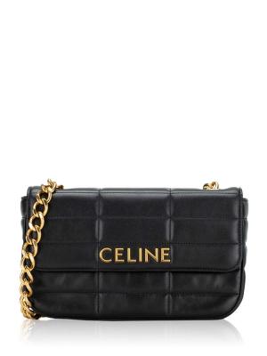 Goatskin Quilted Monochrome Flap Shoulder Bag Black