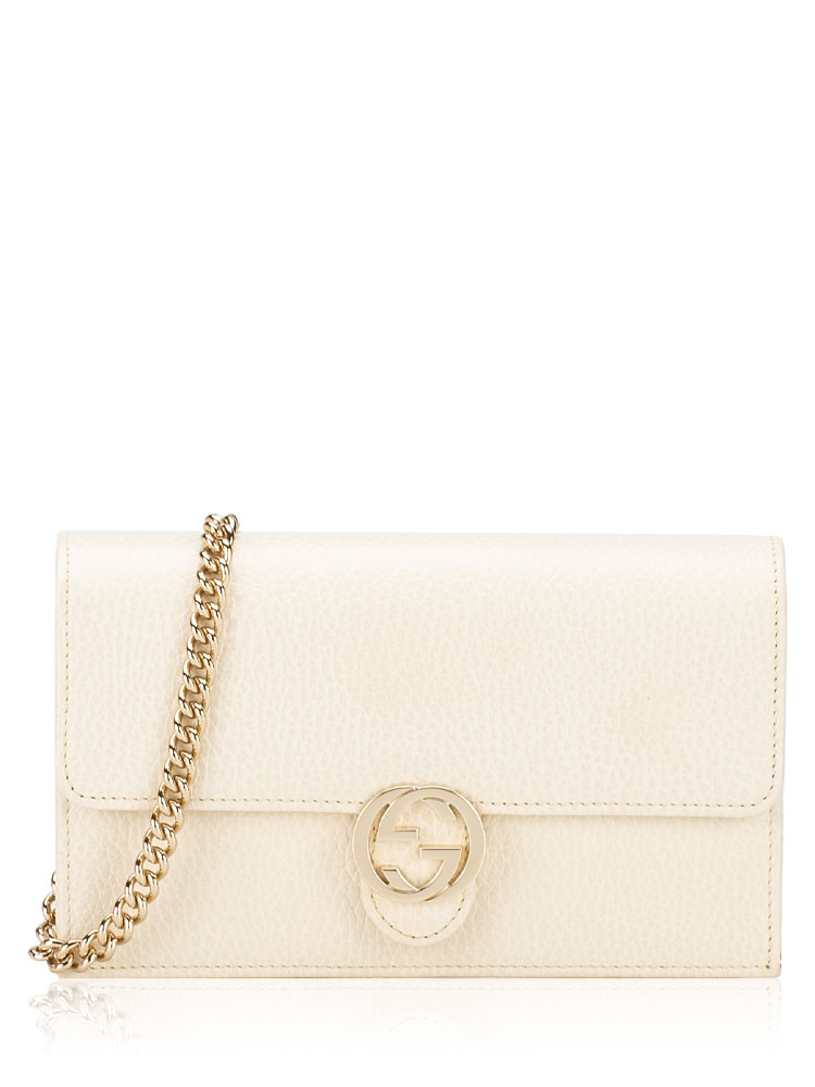 Dollar Calfskin Interlocking G Chain Wallet Mystic White