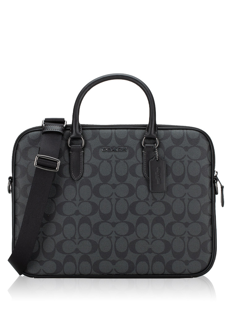 Men CJ630 Signature Canvas Liam Compact Briefcase Charcoal